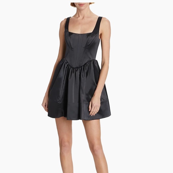 Staud Black Satin Landscape Dress - Picture 1 of 8